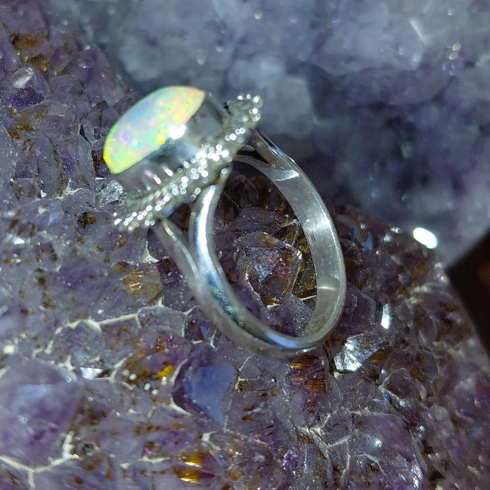 Sterling Silver Ethiopian Opal Halo Statement Ring